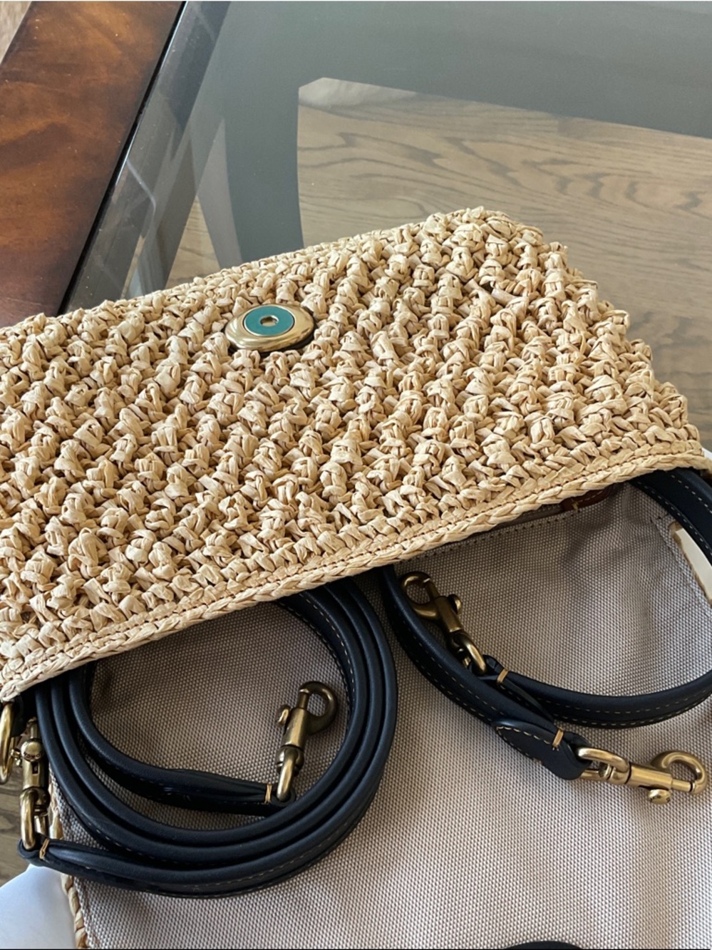 Coach soft Tabby 2022 summer straw raffia crochet purse leather straps like new - Picture 10 of 16